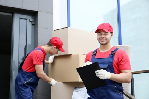 Office relocation equipment and boxes being prepared in Lambeth