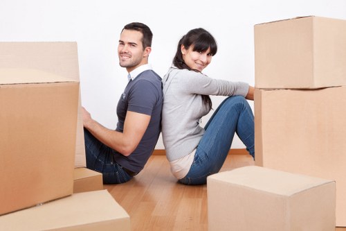 Packed boxes and furniture ready for removal in Lambeth