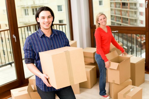 Packed boxes and furniture ready for van transport in Lambeth